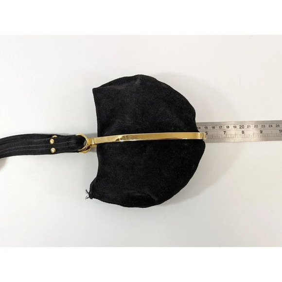 Goldco Italy Suede Sac Purse Clutch Handbag Black Small Bag Gold Metal Hardware - Picture 10 of 10